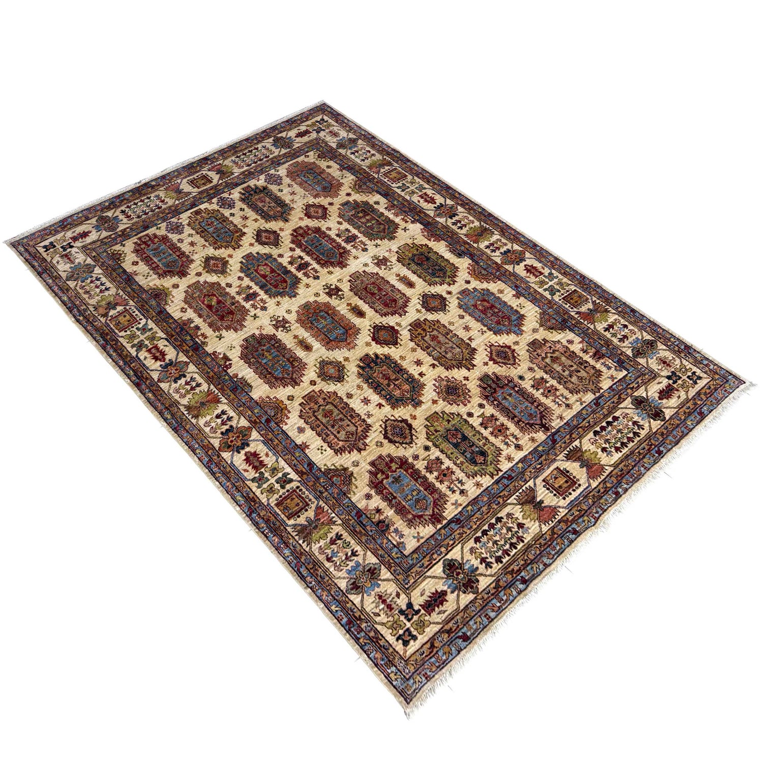 Waziri Area Rug Handmade Beige Medallion 7x10 ft