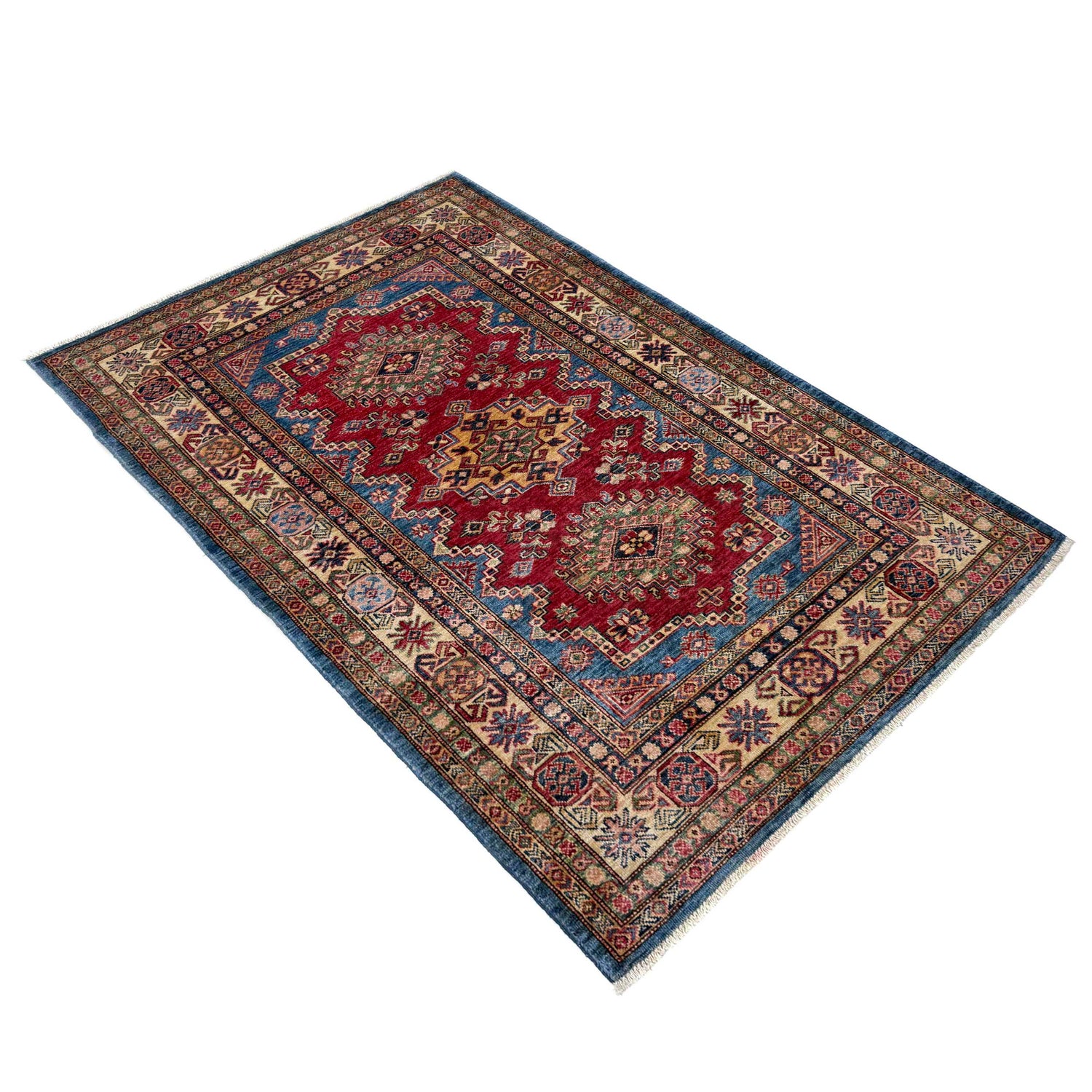 Kazak Rug Handmade Red Medallion 4x6 ft