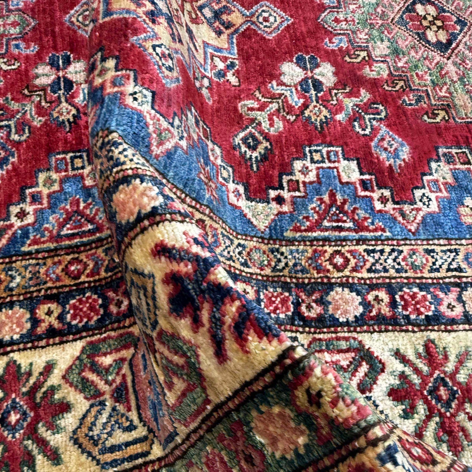 Kazak Rug Handmade Red Medallion 4x6 ft