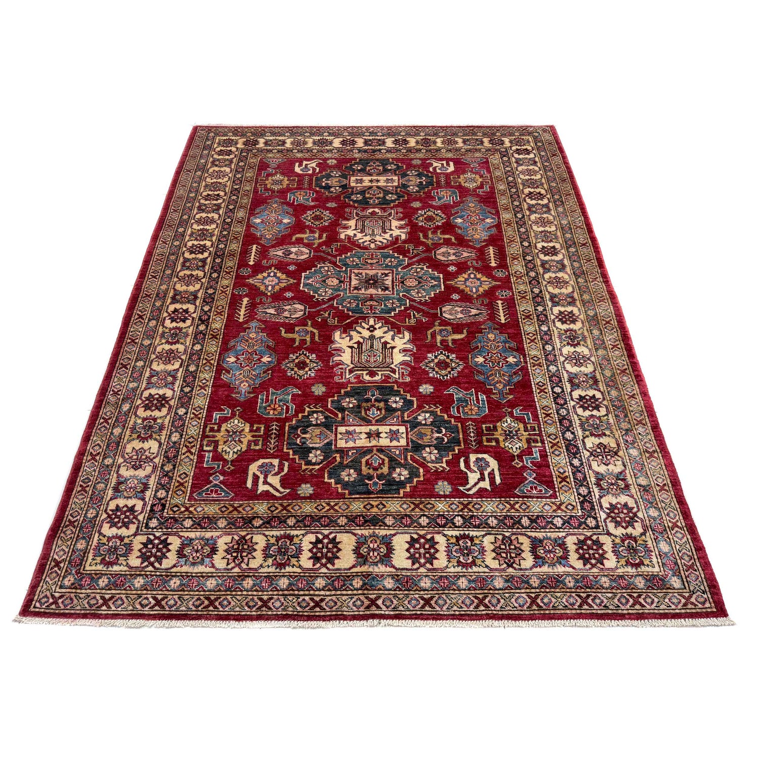 Kazak Rug Handmade Red Medallion 5x8 ft