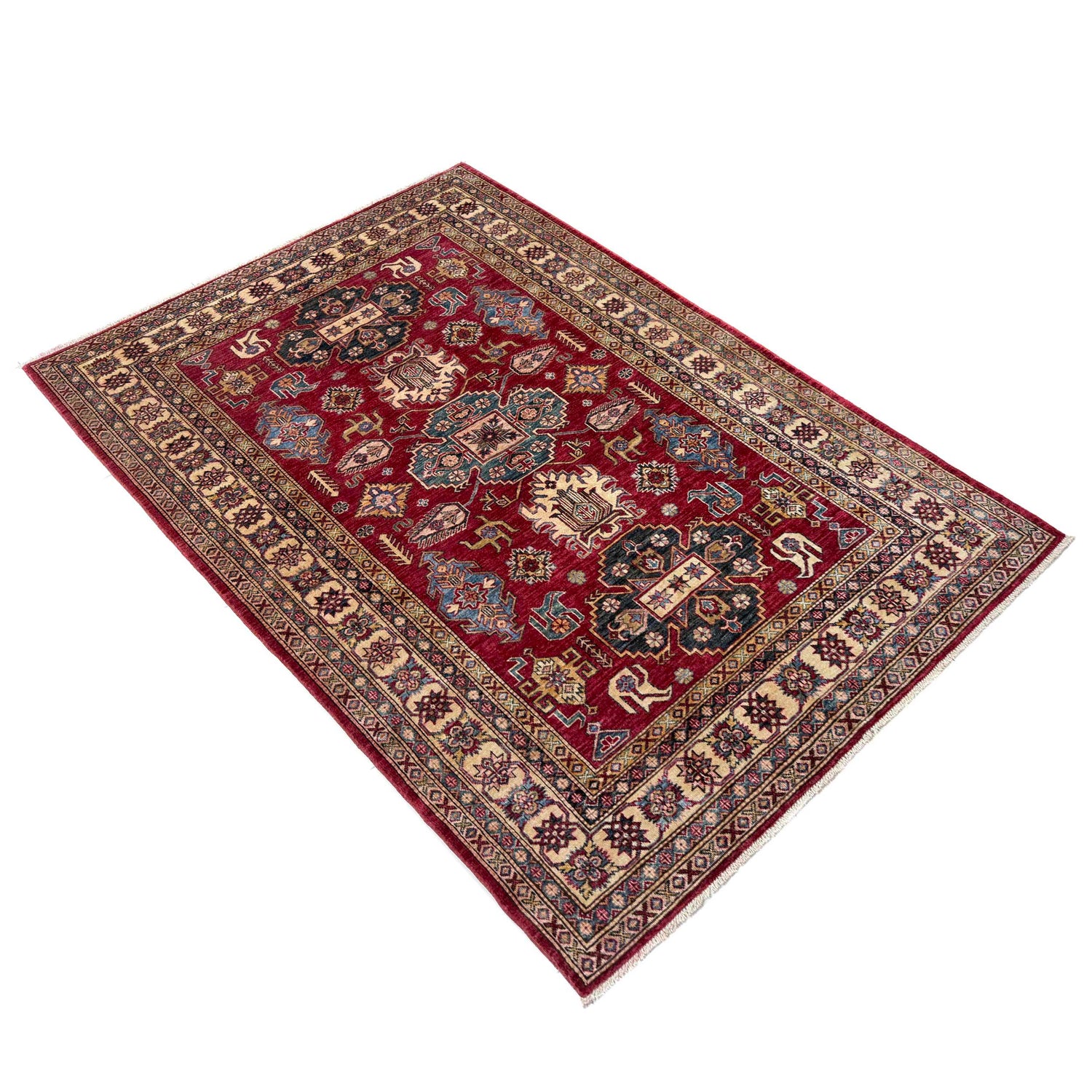Kazak Rug Handmade Red Medallion 5x8 ft