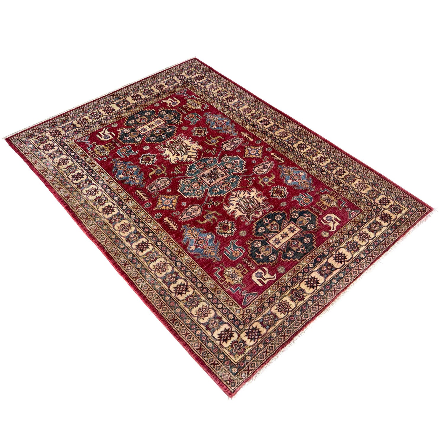Kazak Rug Handmade Red Medallion 5x8 ft
