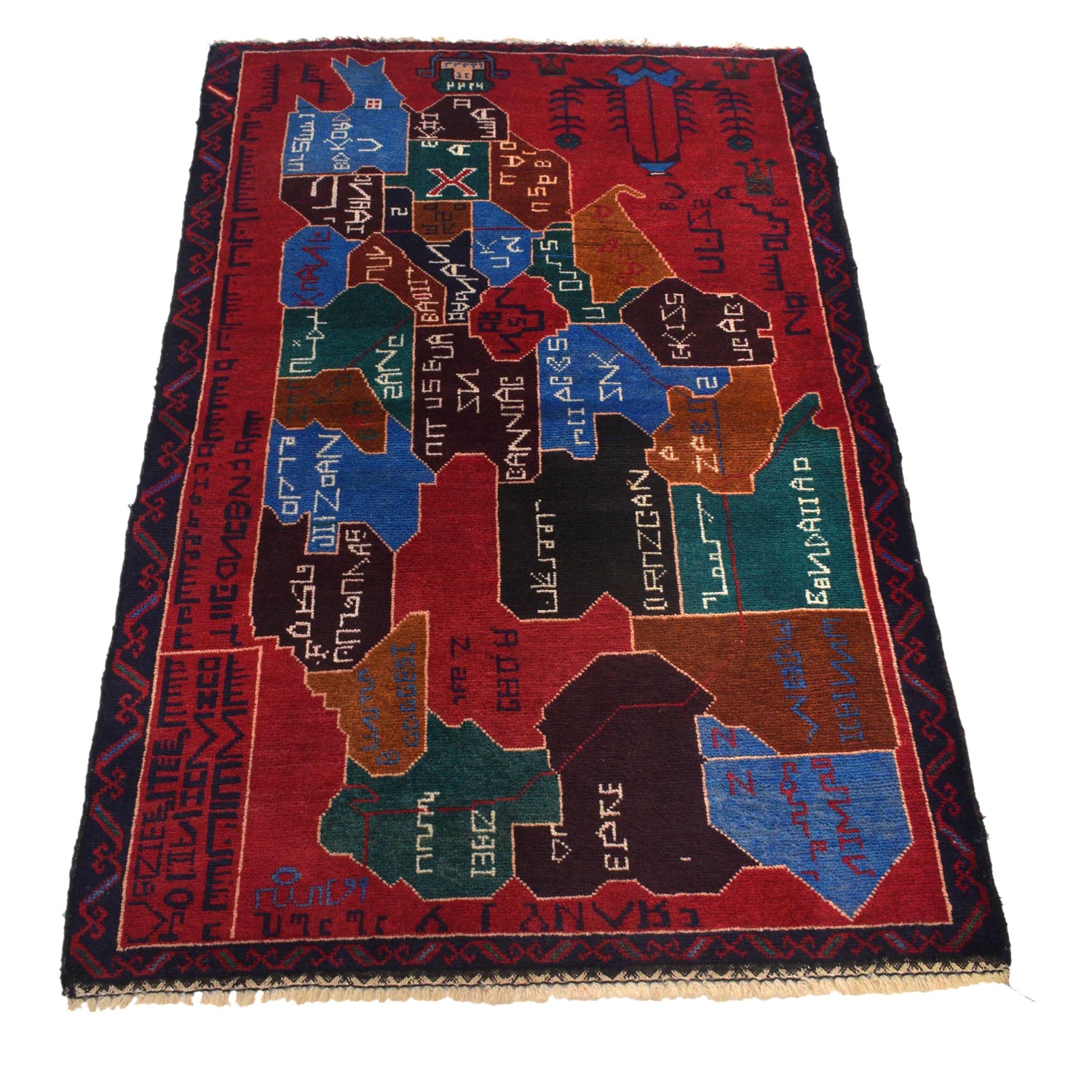 Pictorial Rug Handmade Red Design