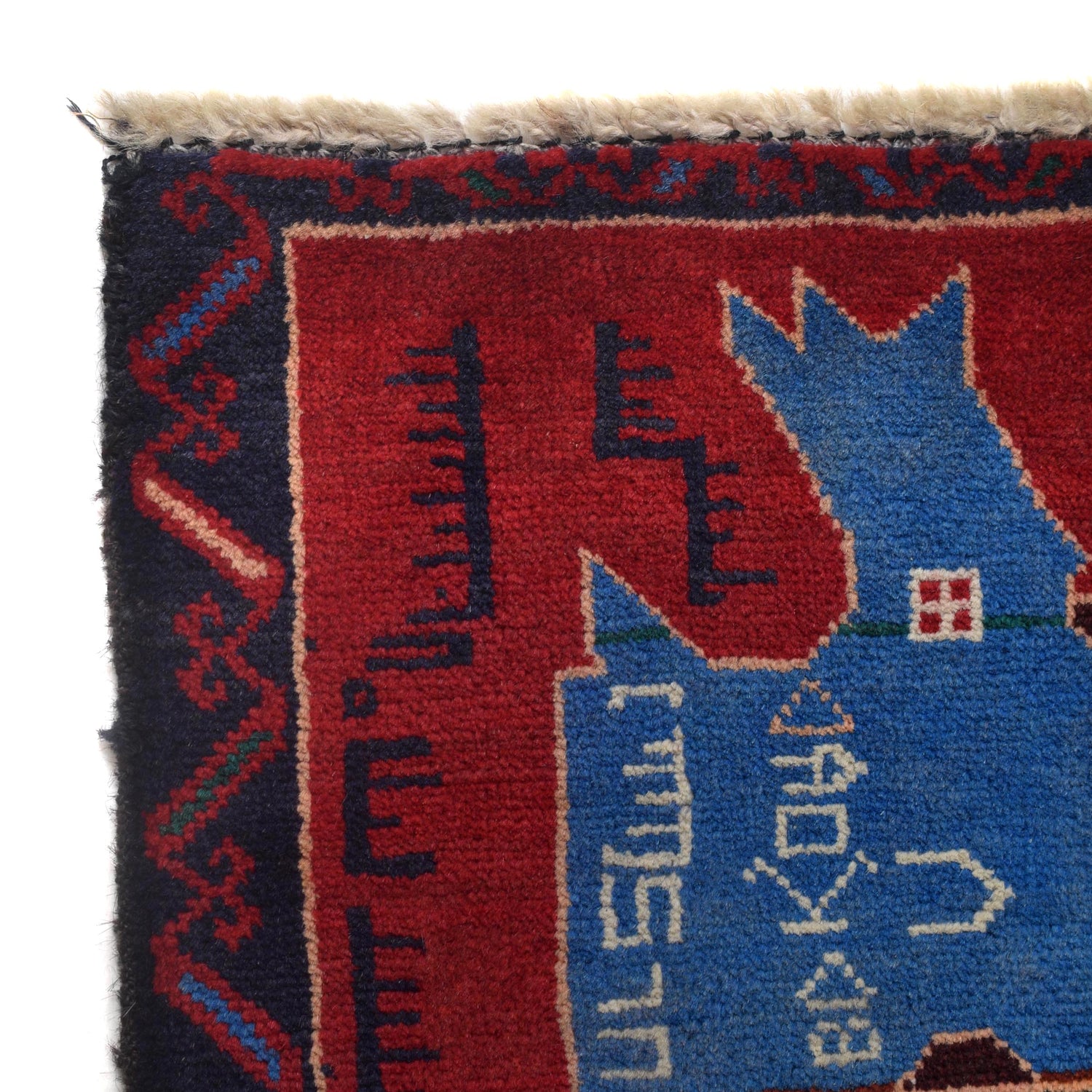 Pictorial Rug Handmade Red Design