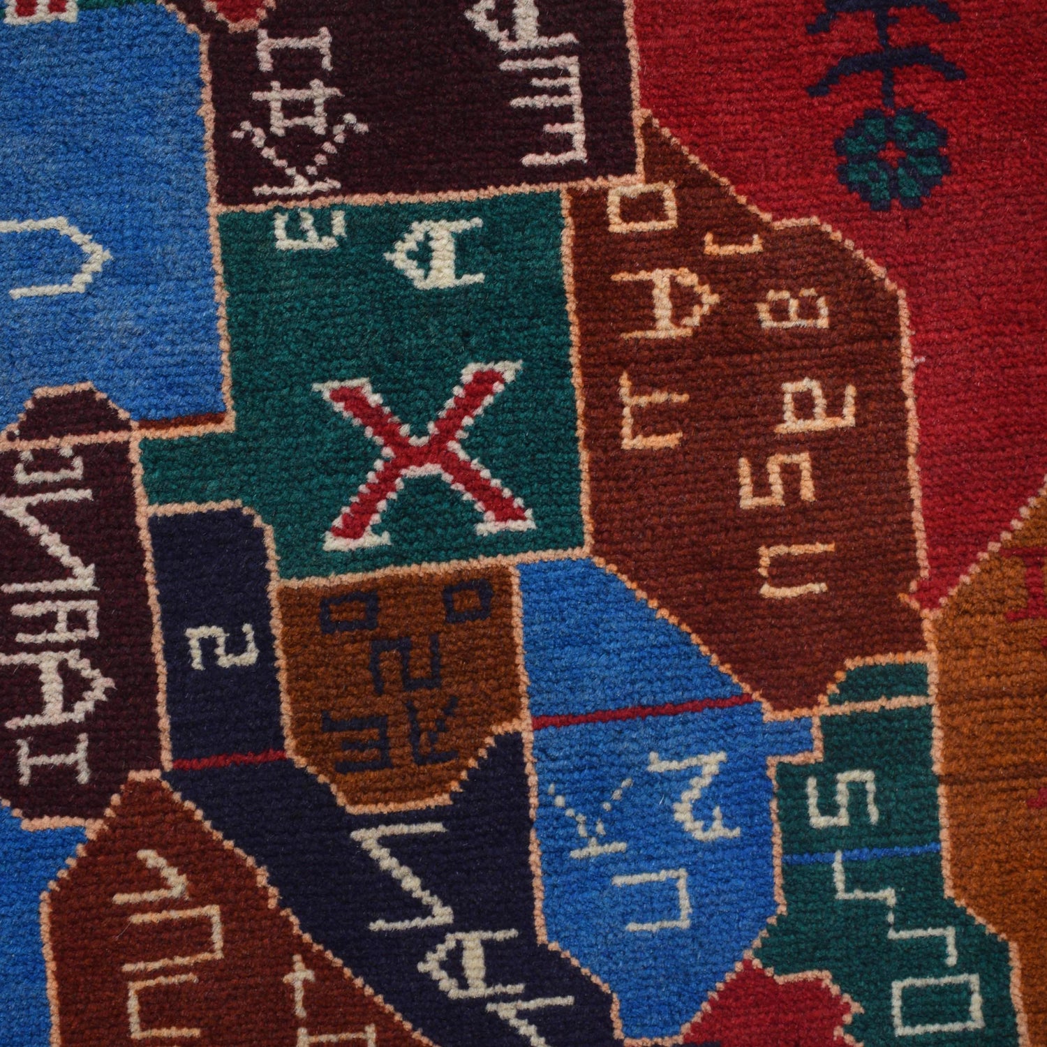 Pictorial Rug Handmade Red Design