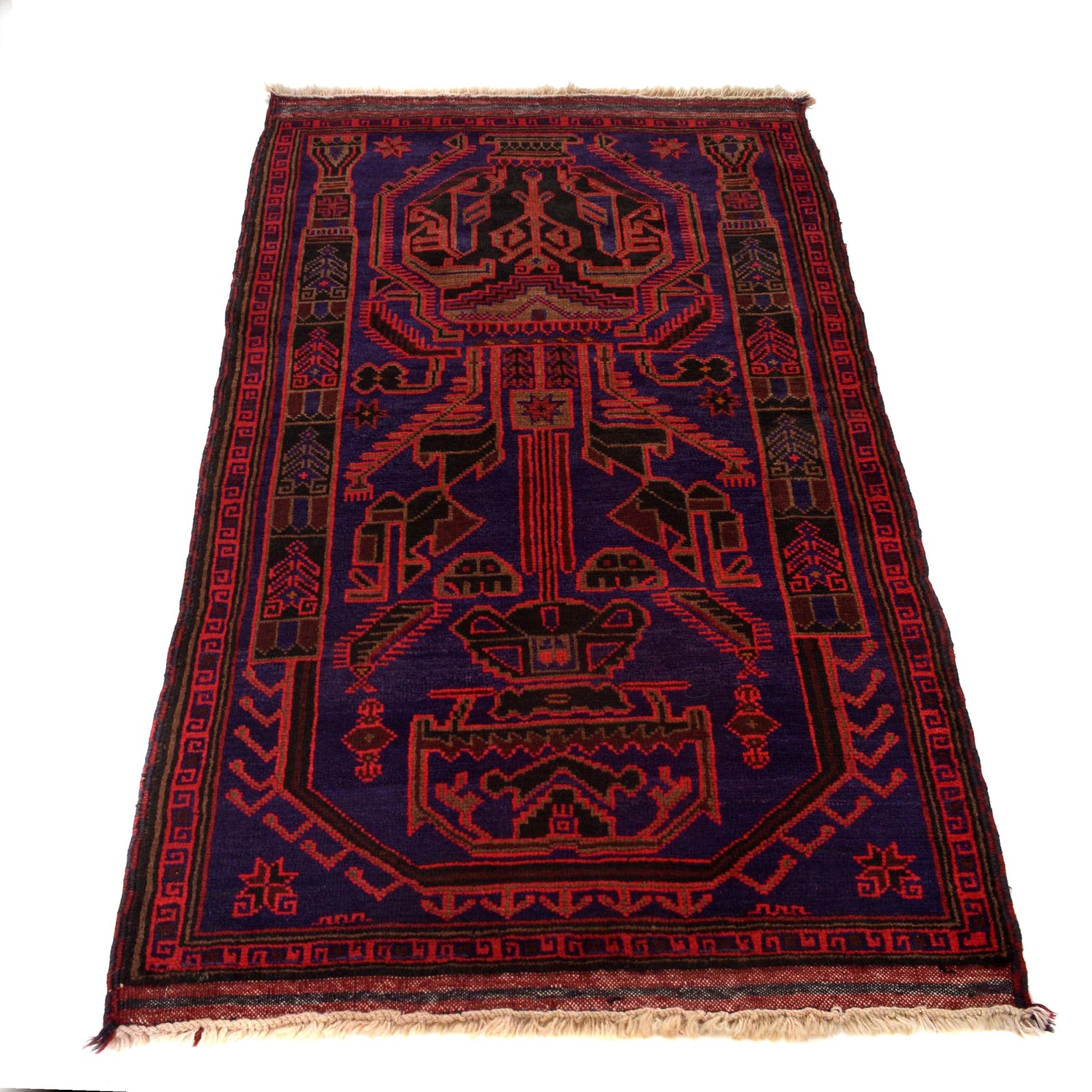 Baluchi Rug Handmade Navy Blue Geometric 3x5 ft