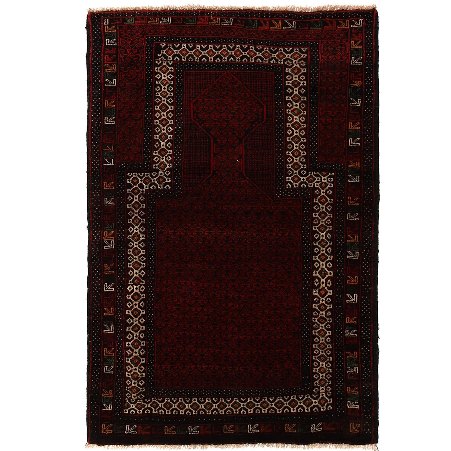 Baluchi Rug Handmade Red Prayer Design 3x5 ft