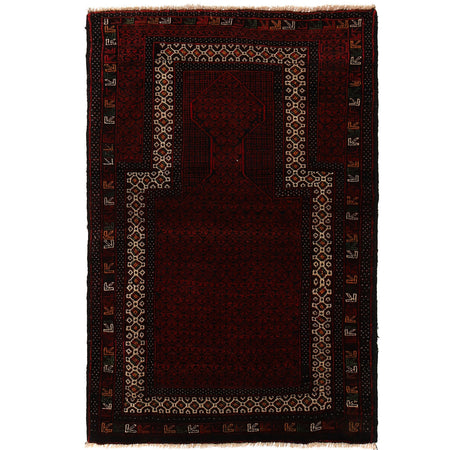 Baluchi Rug Handmade Red Prayer Design 3x5 ft