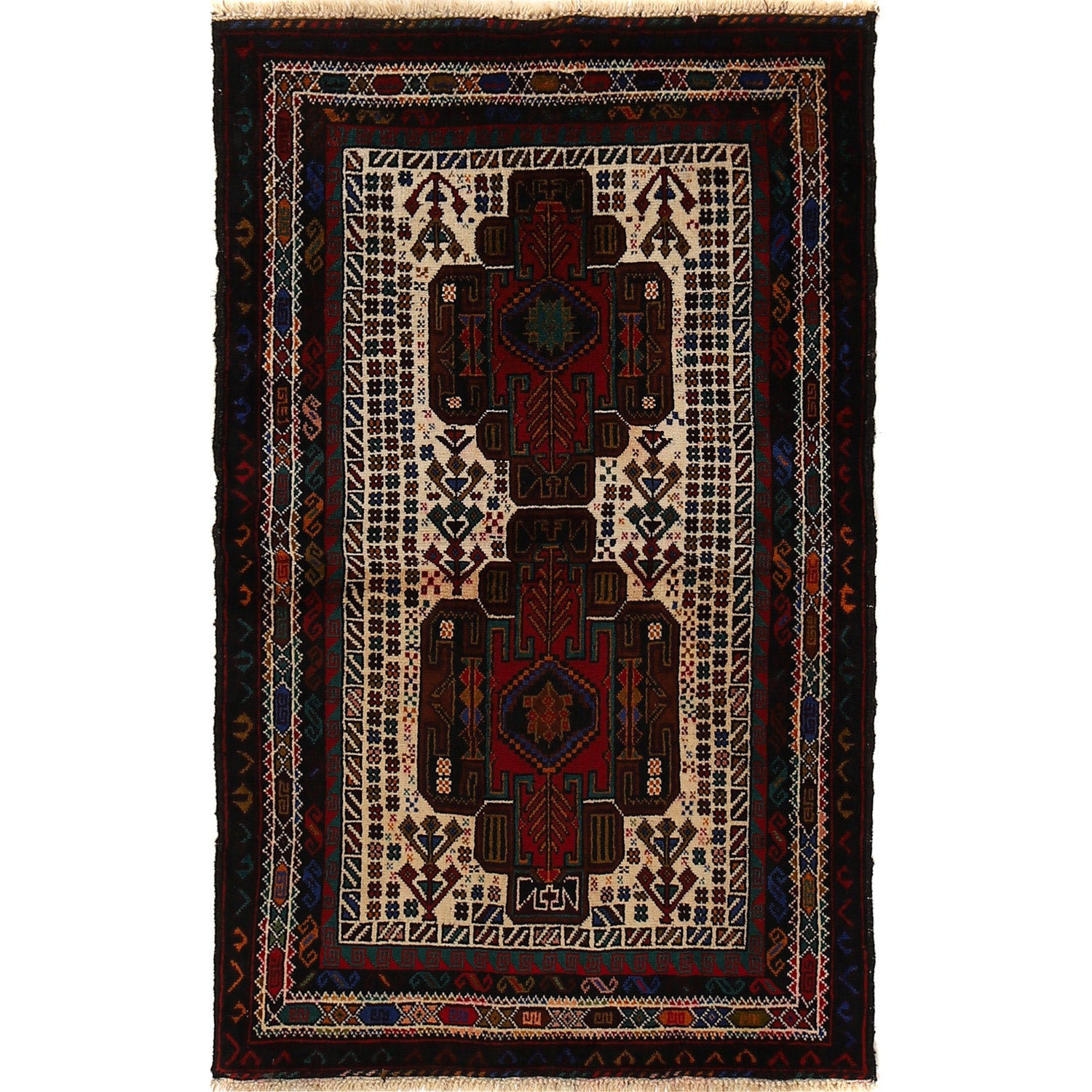 Baluchi Rug Handmade Multi Geometric 3x5 ft