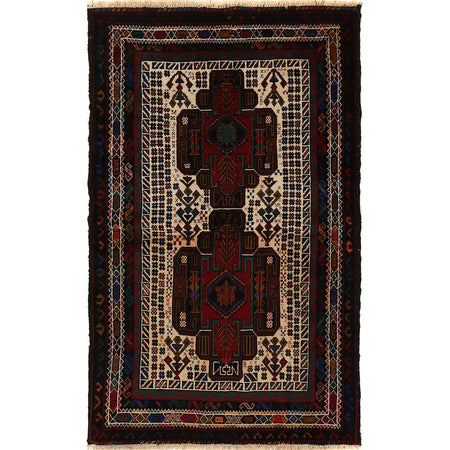 Baluchi Rug Handmade Multi Geometric 3x5 ft