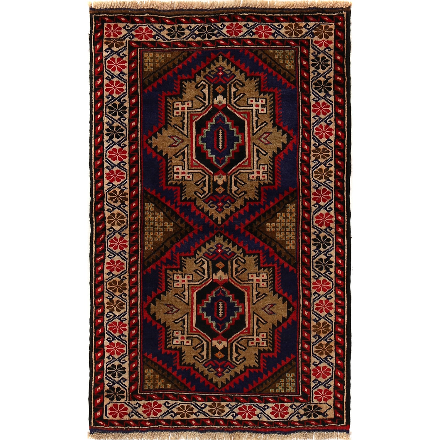 Baluchi Rug Handmade Multi Geometric 3x5 ft