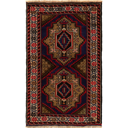 Baluchi Rug Handmade Multi Geometric 3x5 ft