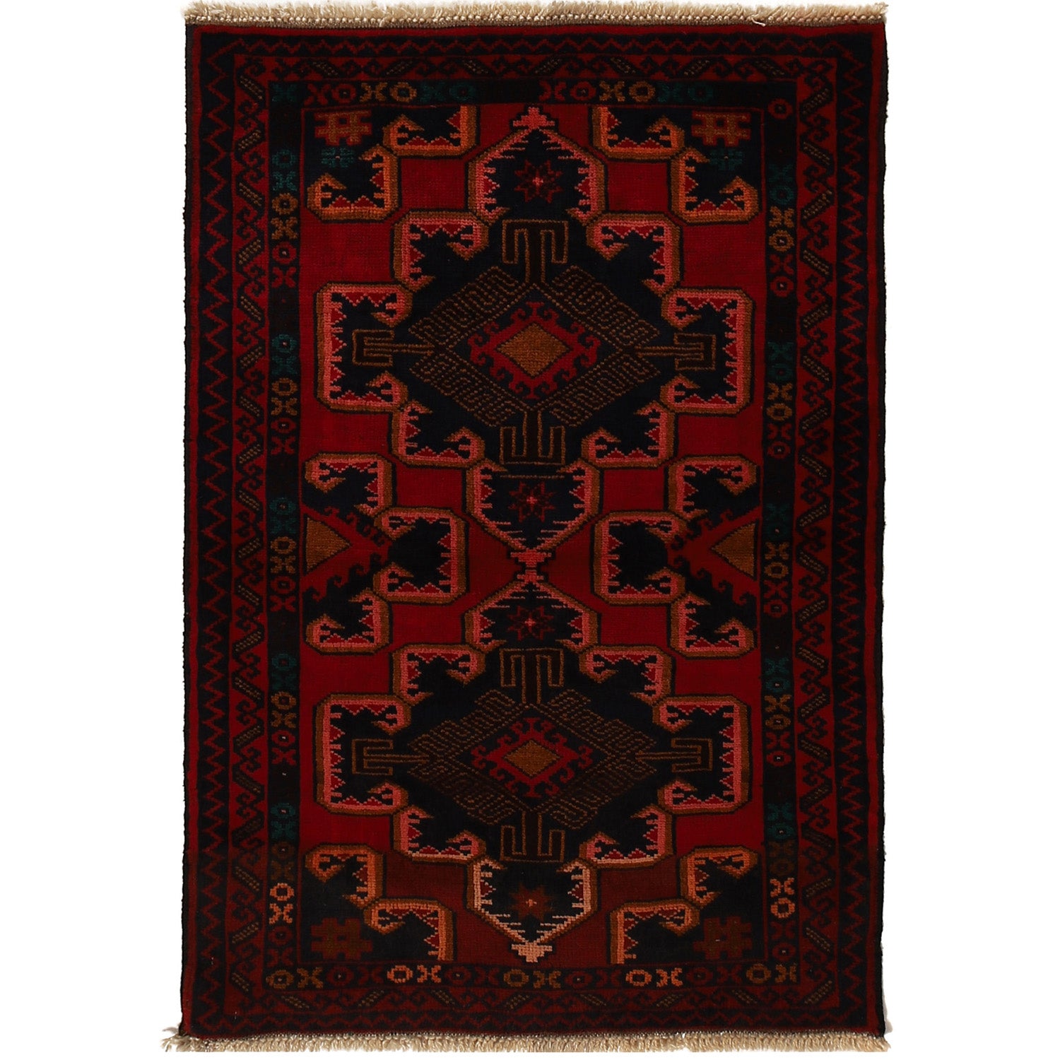 Baluchi Rug Handmade Red Geometric 3x5 ft