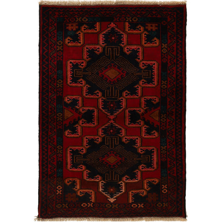 Baluchi Rug Handmade Red Geometric 3x5 ft
