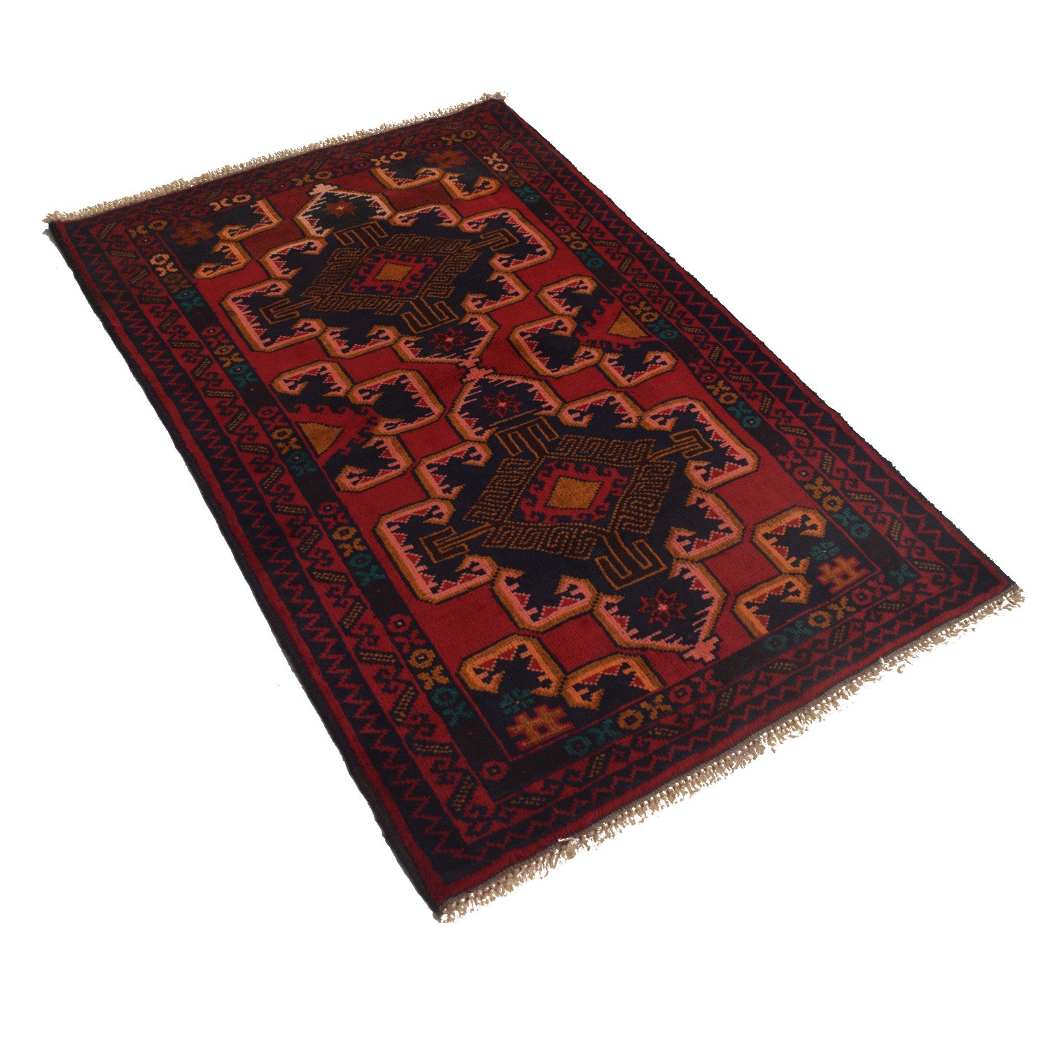 Baluchi Rug Handmade Red Geometric 3x5 ft