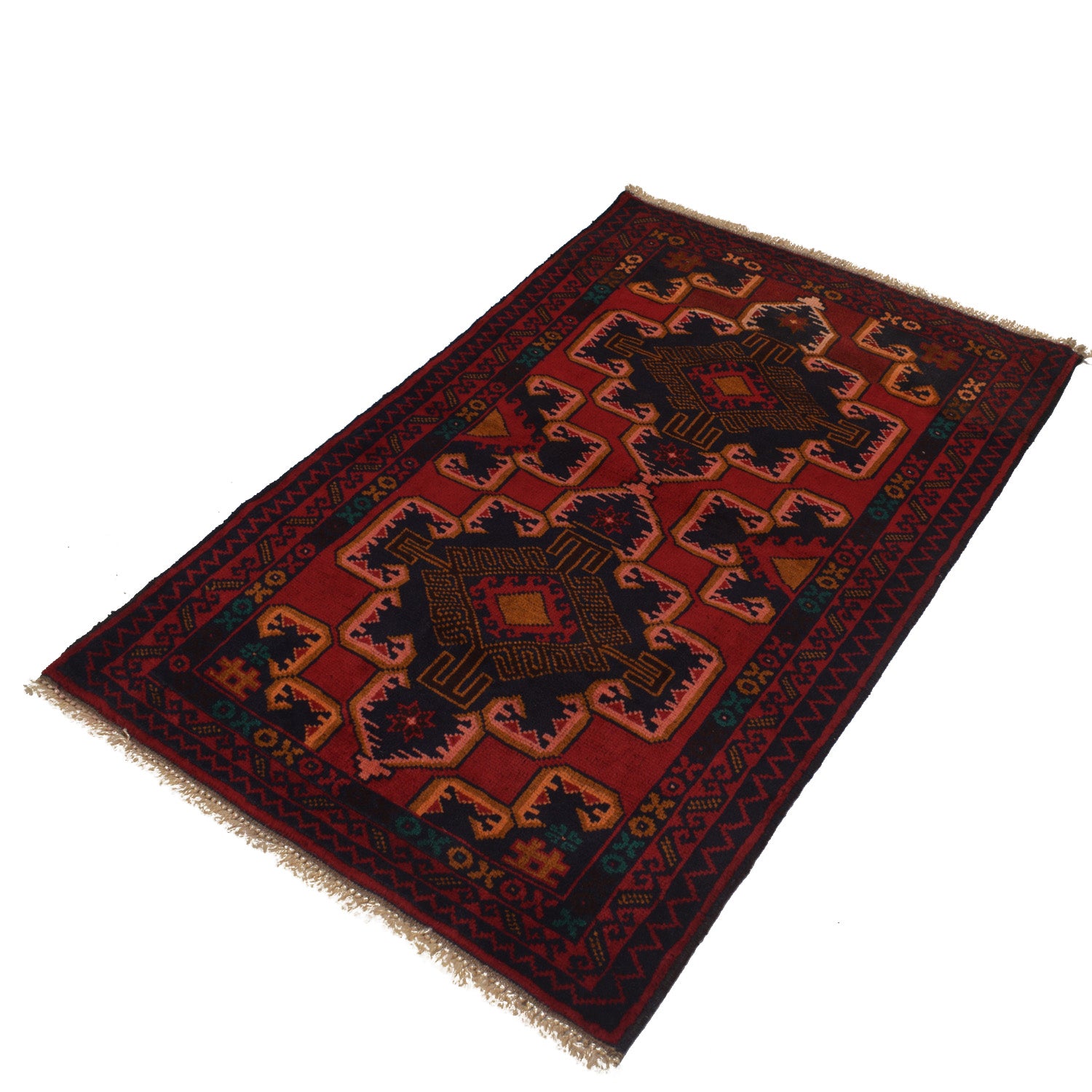 Baluchi Rug Handmade Red Geometric 3x5 ft