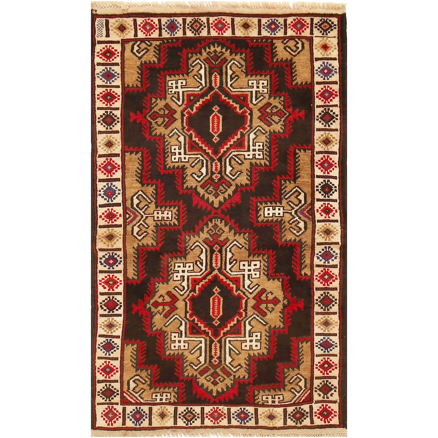 Baluchi Rug Handmade Multi Geometric 3x5 ft