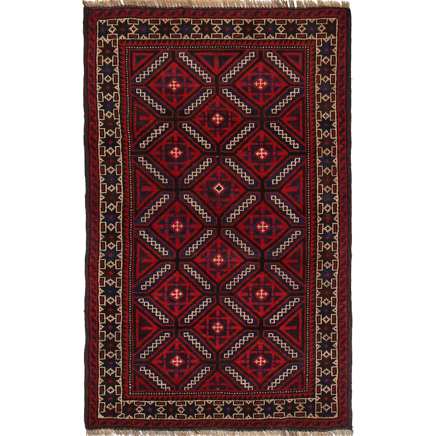 Baluchi Rug Handmade Multi Geometric 3x5 ft