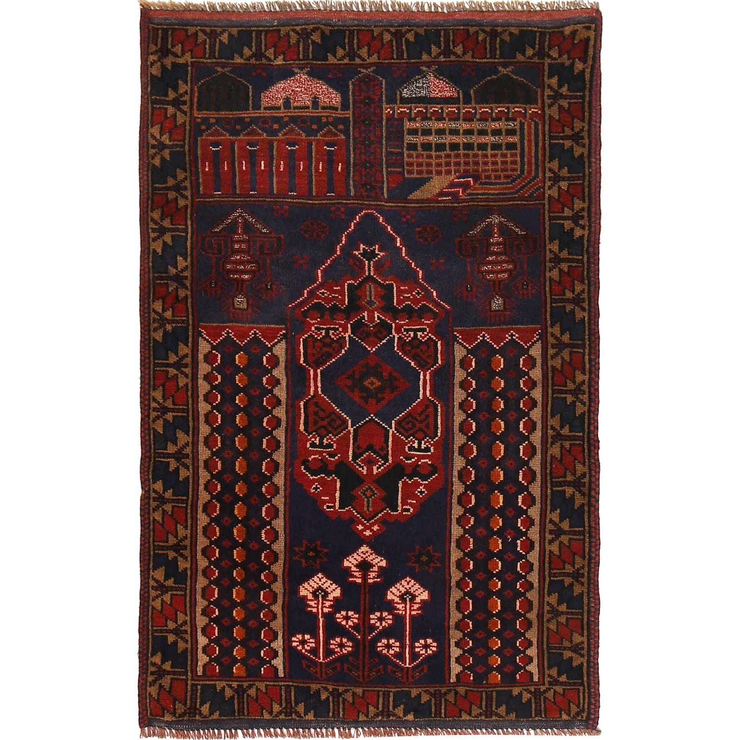 Baluchi Rug Handmade Multi Prayer Design 3x5 ft