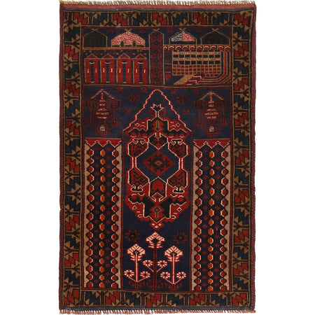 Baluchi Rug Handmade Multi Prayer Design 3x5 ft