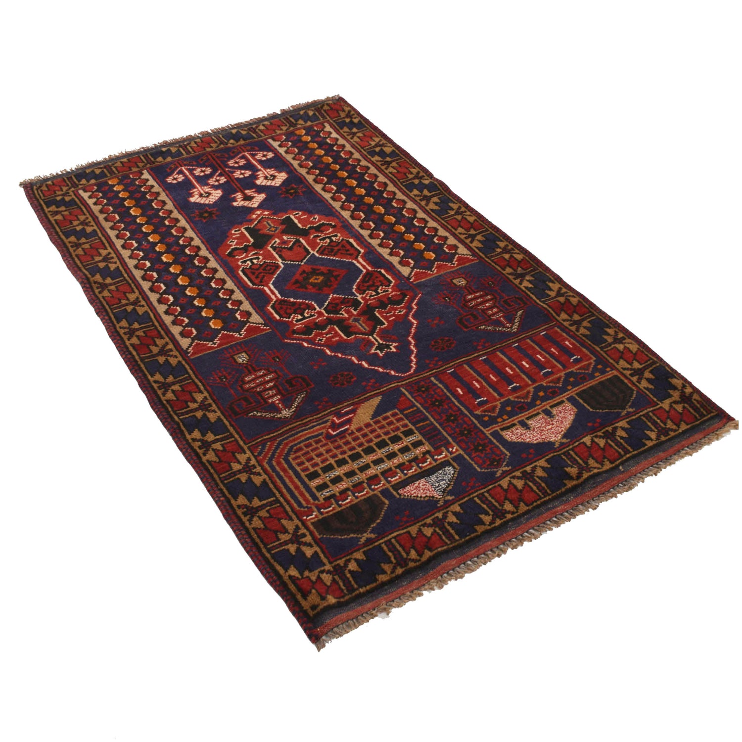 Baluchi Rug Handmade Multi Prayer Design 3x5 ft