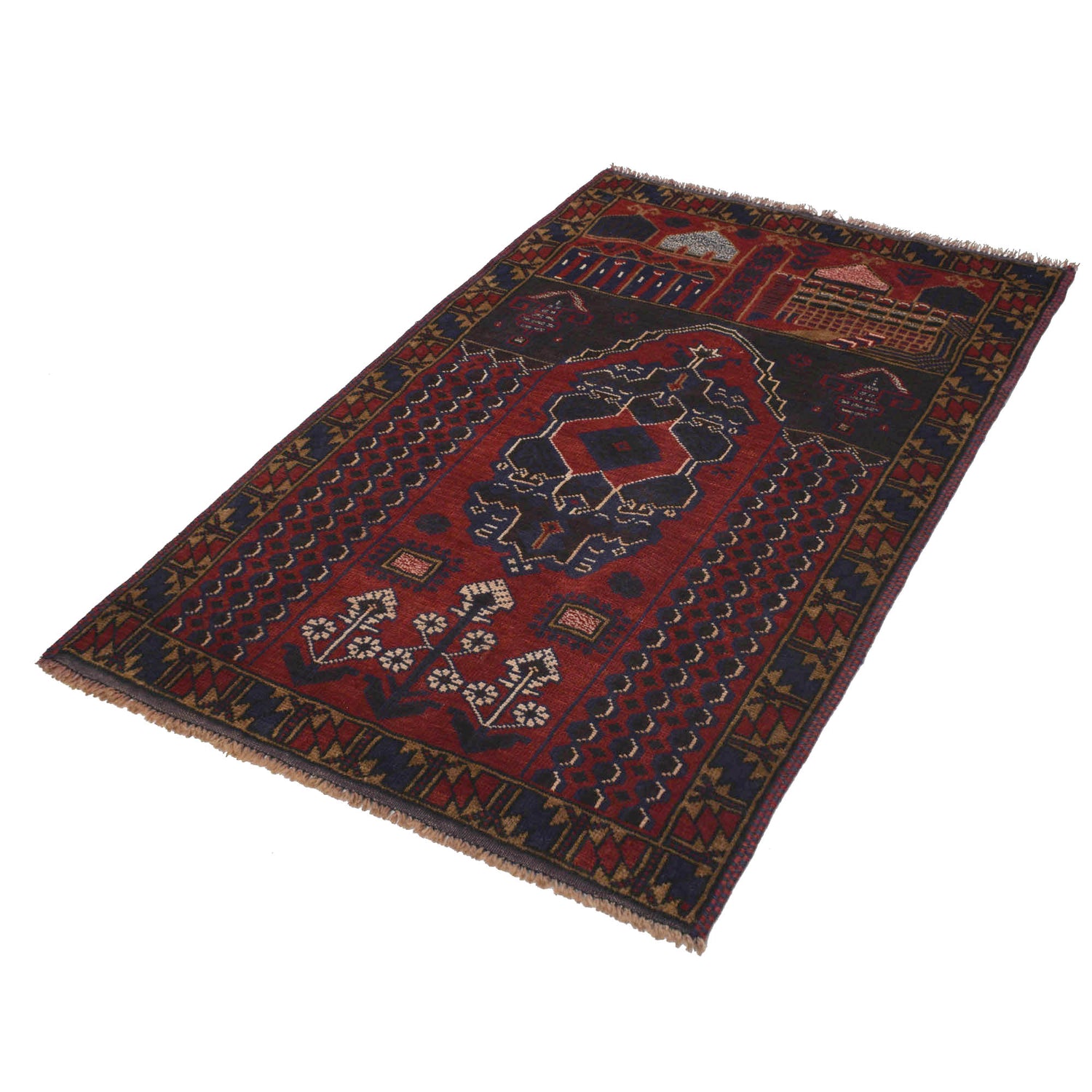 Baluchi Rug Handmade Red Prayer Design 3x5 ft