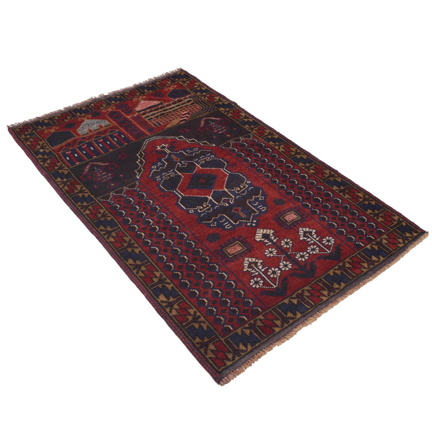 Baluchi Rug Handmade Red Prayer Design 3x5 ft