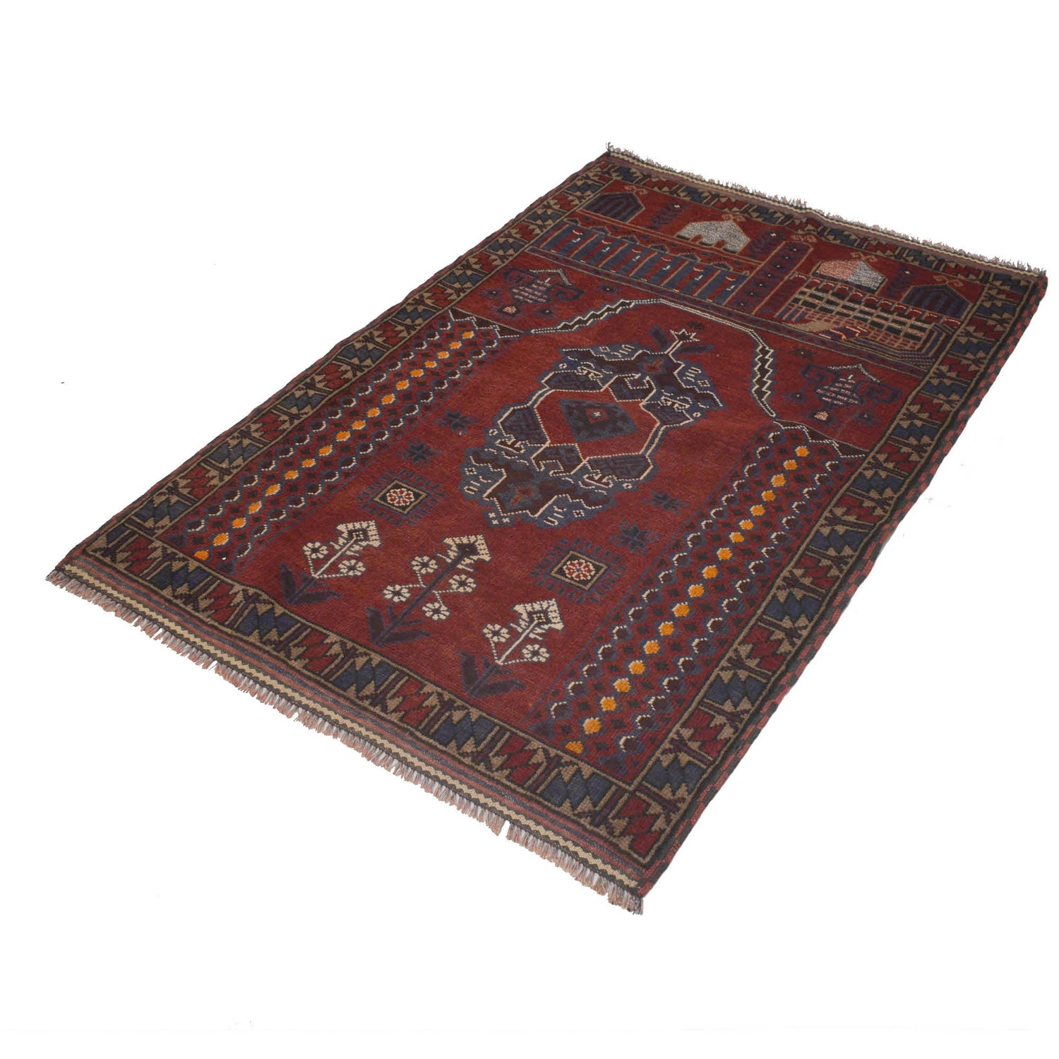 Baluchi Rug Handmade Red Prayer Design 3x5 ft
