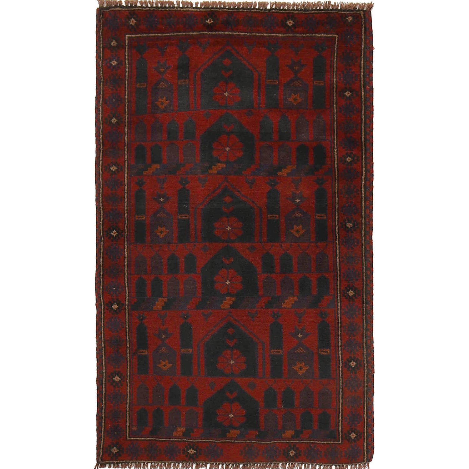 Baluchi Rug Handmade Red Prayer Design 3x5 ft