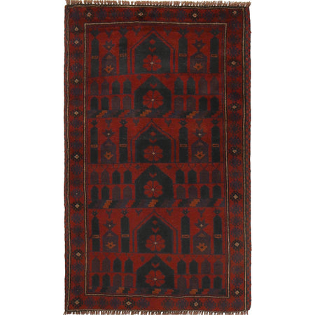 Baluchi Rug Handmade Red Prayer Design 3x5 ft