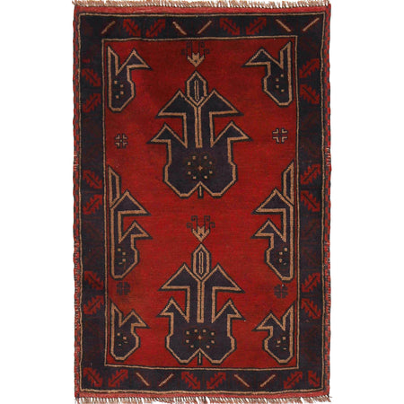 Baluchi Rug Handmade Red Geometric 2x4 ft