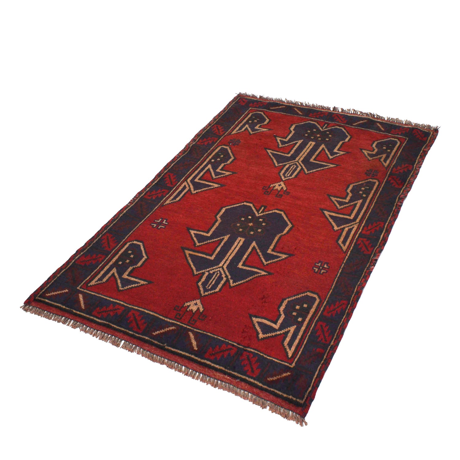 Baluchi Rug Handmade Red Geometric 2x4 ft