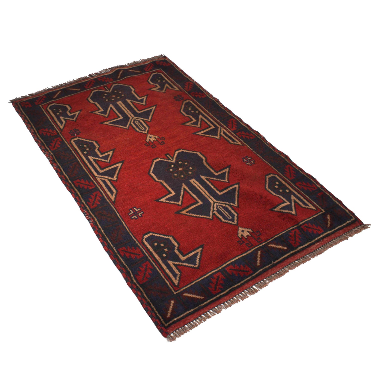 Baluchi Rug Handmade Red Geometric 2x4 ft