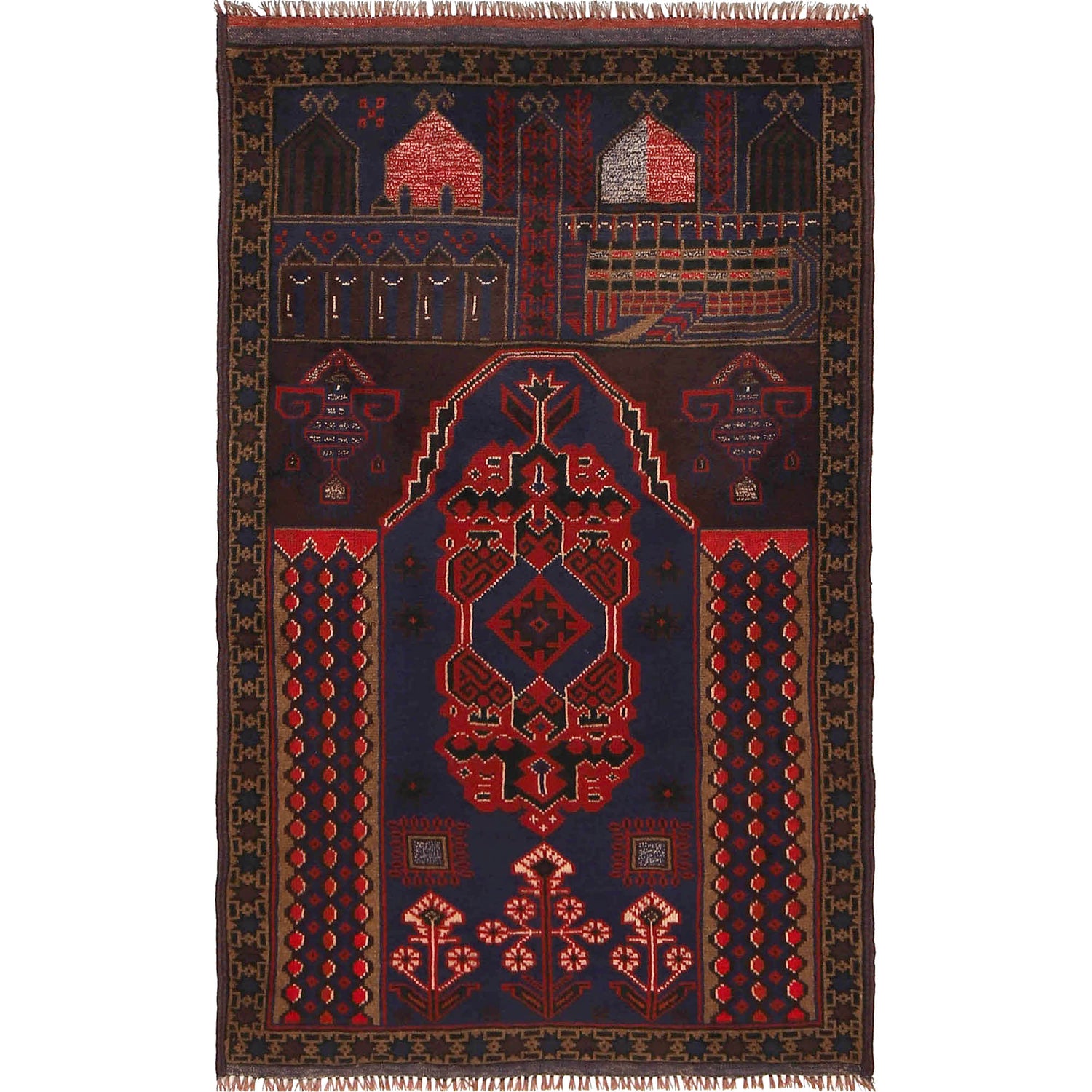 Baluchi Rug Handmade Multi Prayer Design 3x5 ft