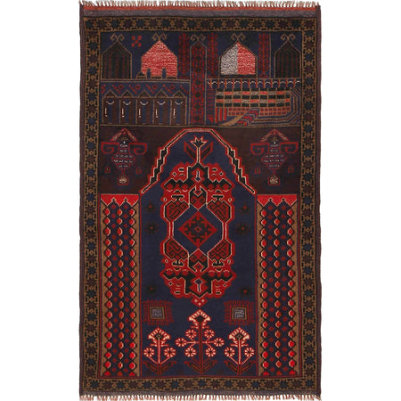 Baluchi Rug Handmade Multi Prayer Design 3x5 ft