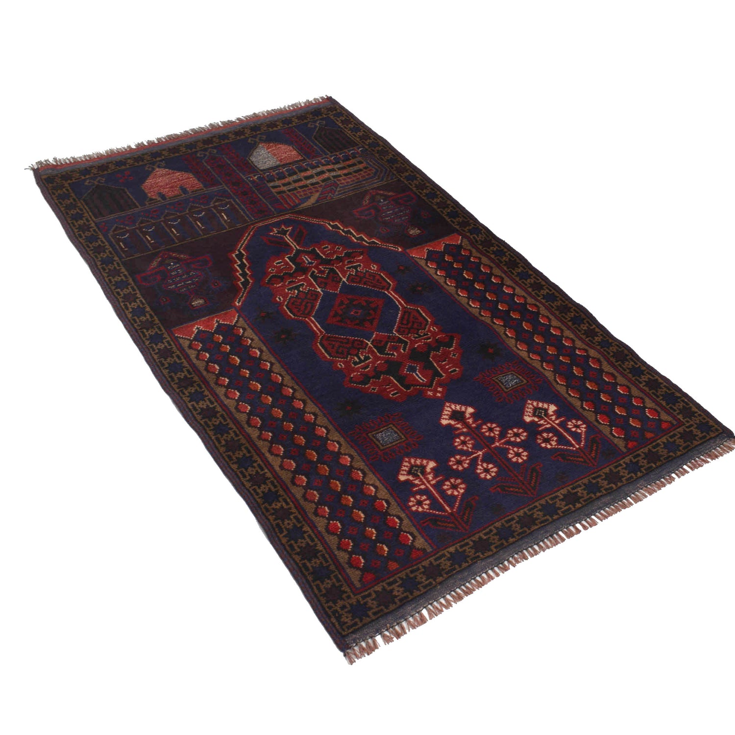 Baluchi Rug Handmade Multi Prayer Design 3x5 ft