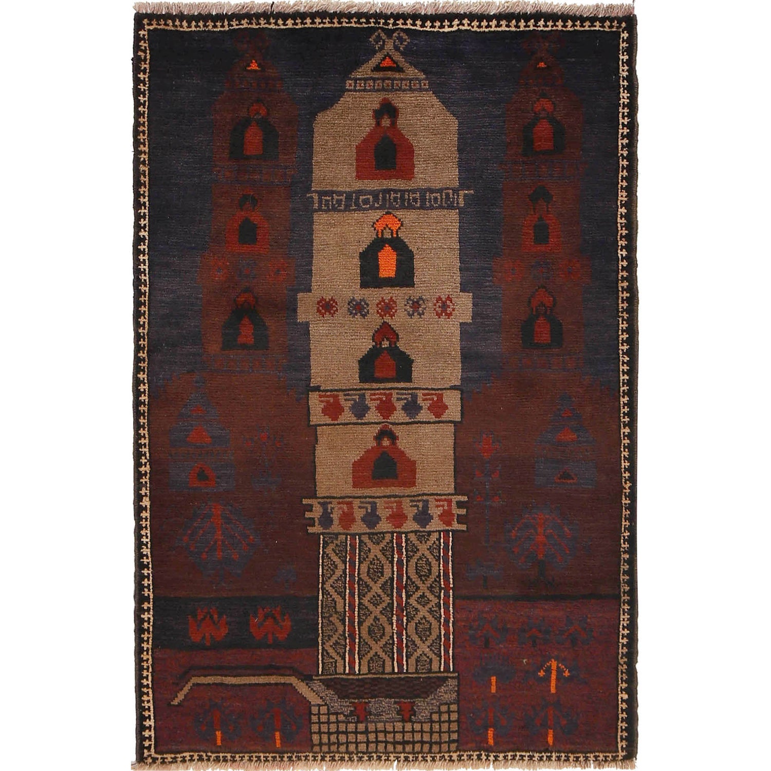 Baluchi Rug Handmade Multi Prayer Design 3x5 ft