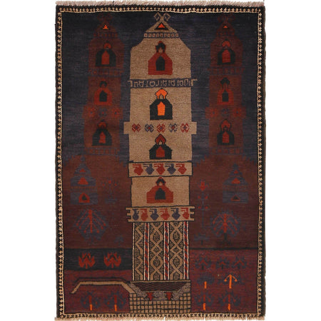 Baluchi Rug Handmade Multi Prayer Design 3x5 ft
