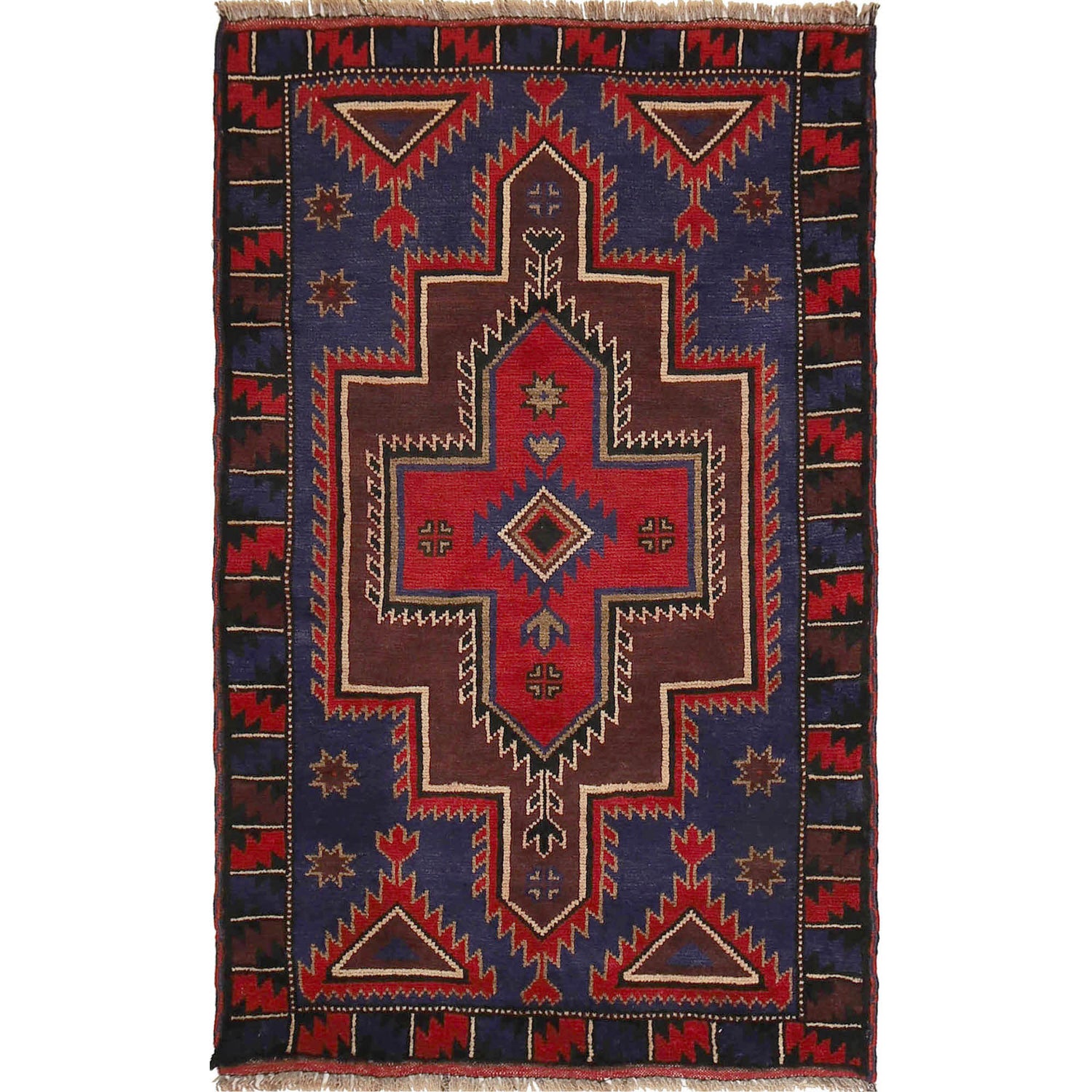 Baluchi Rug Handmade Dark Blue Floral 3x5 ft