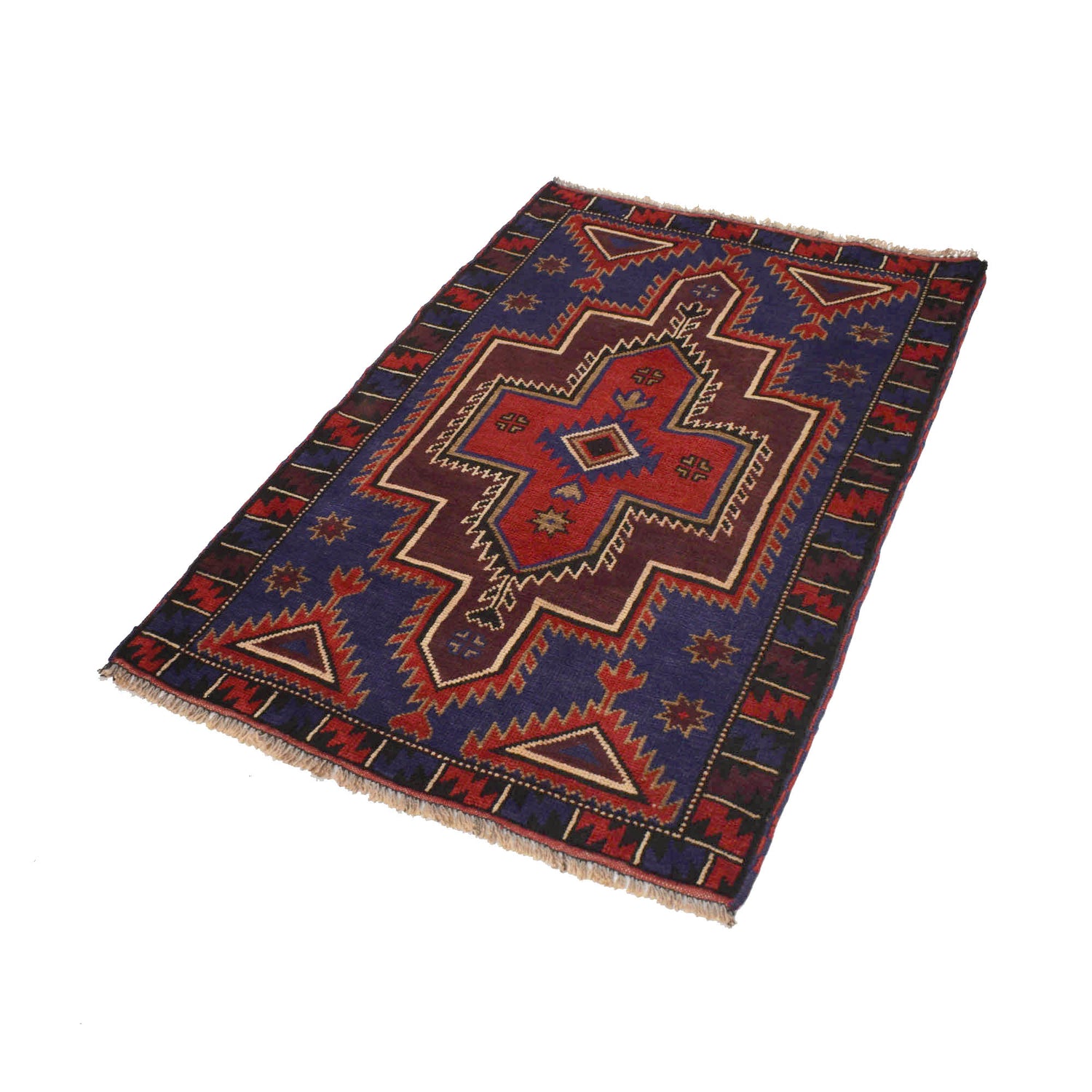 Baluchi Rug Handmade Dark Blue Floral 3x5 ft