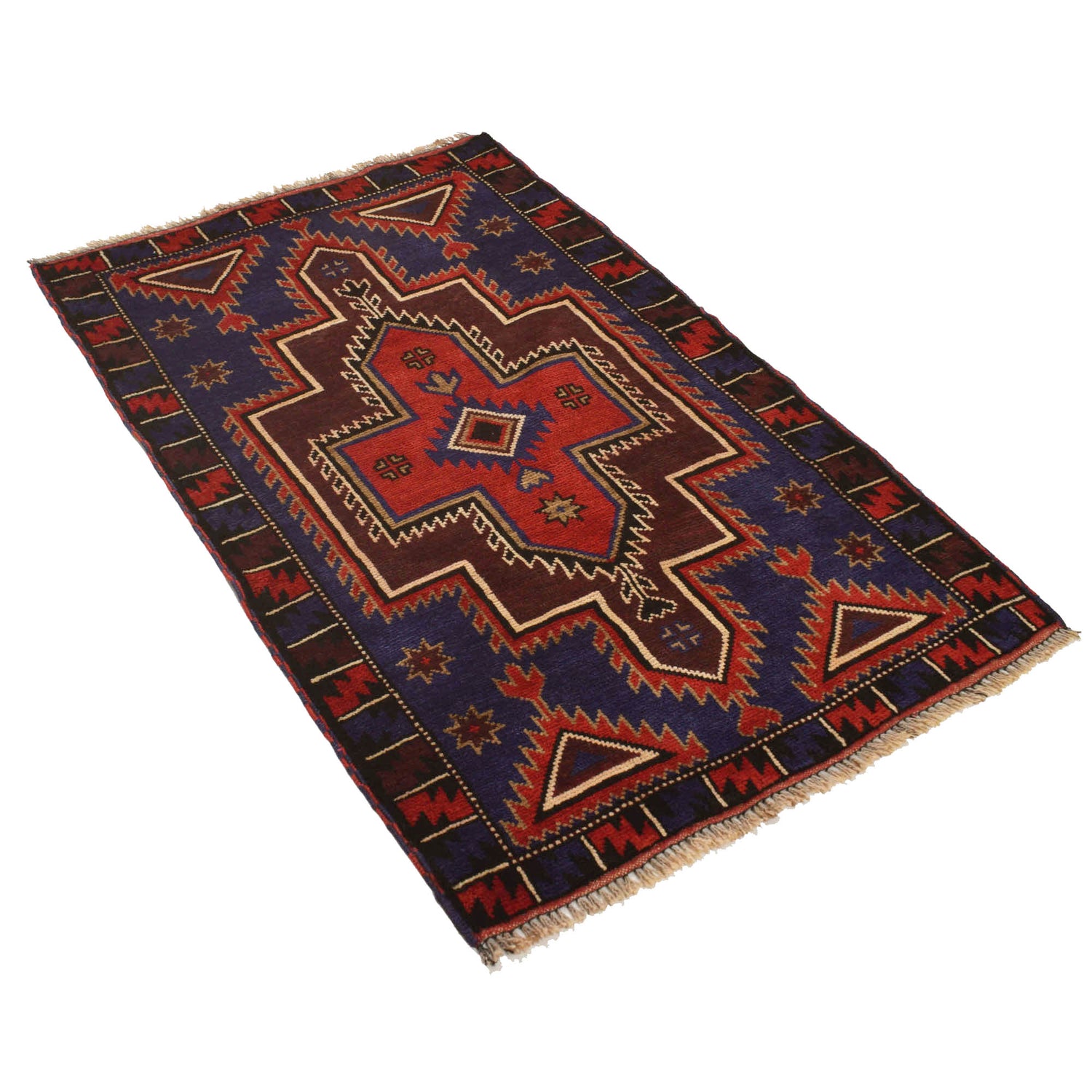 Baluchi Rug Handmade Dark Blue Floral 3x5 ft