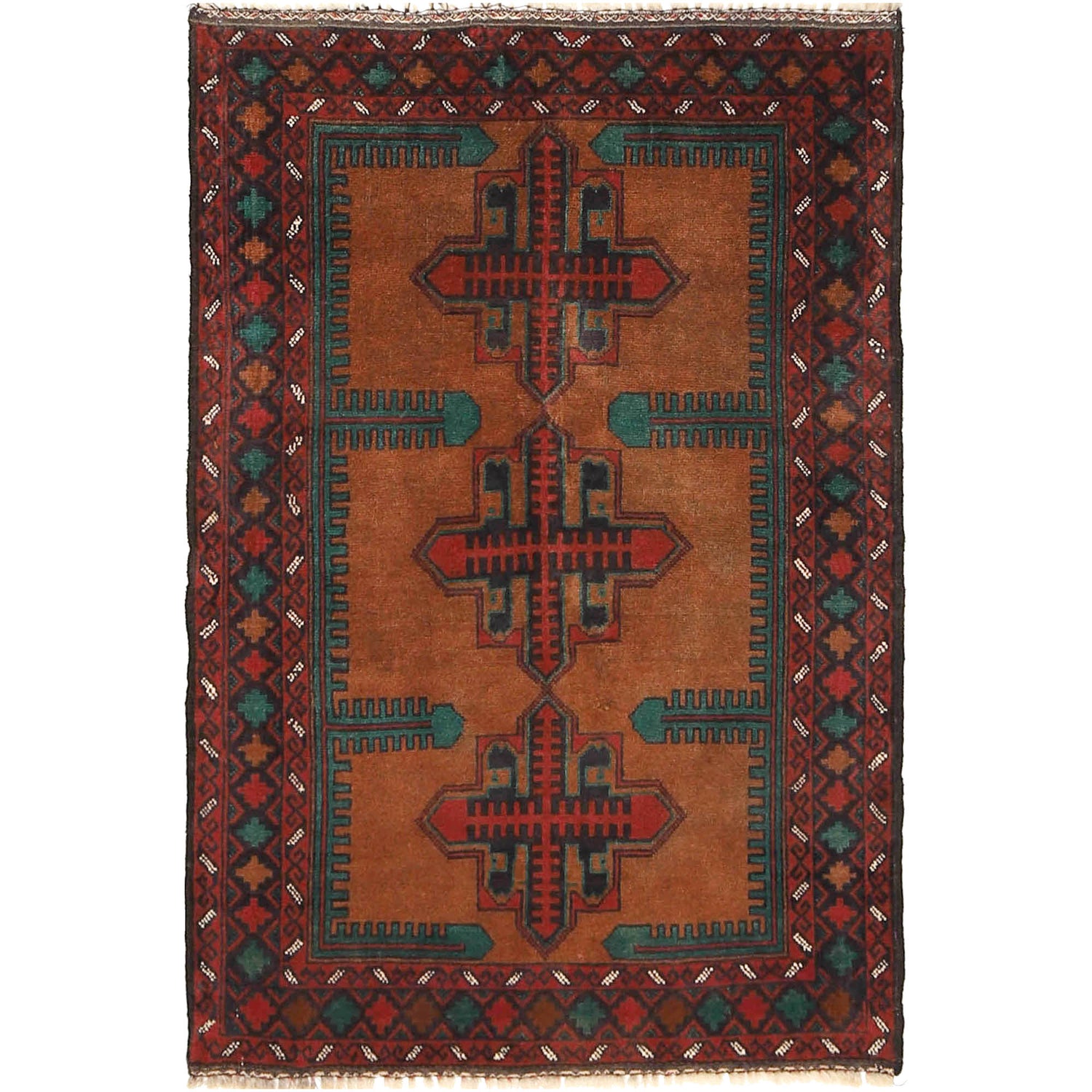 Baluchi Rug Handmade Brown Geometric 2x4 ft