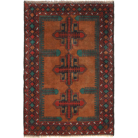 Baluchi Rug Handmade Brown Geometric 2x4 ft