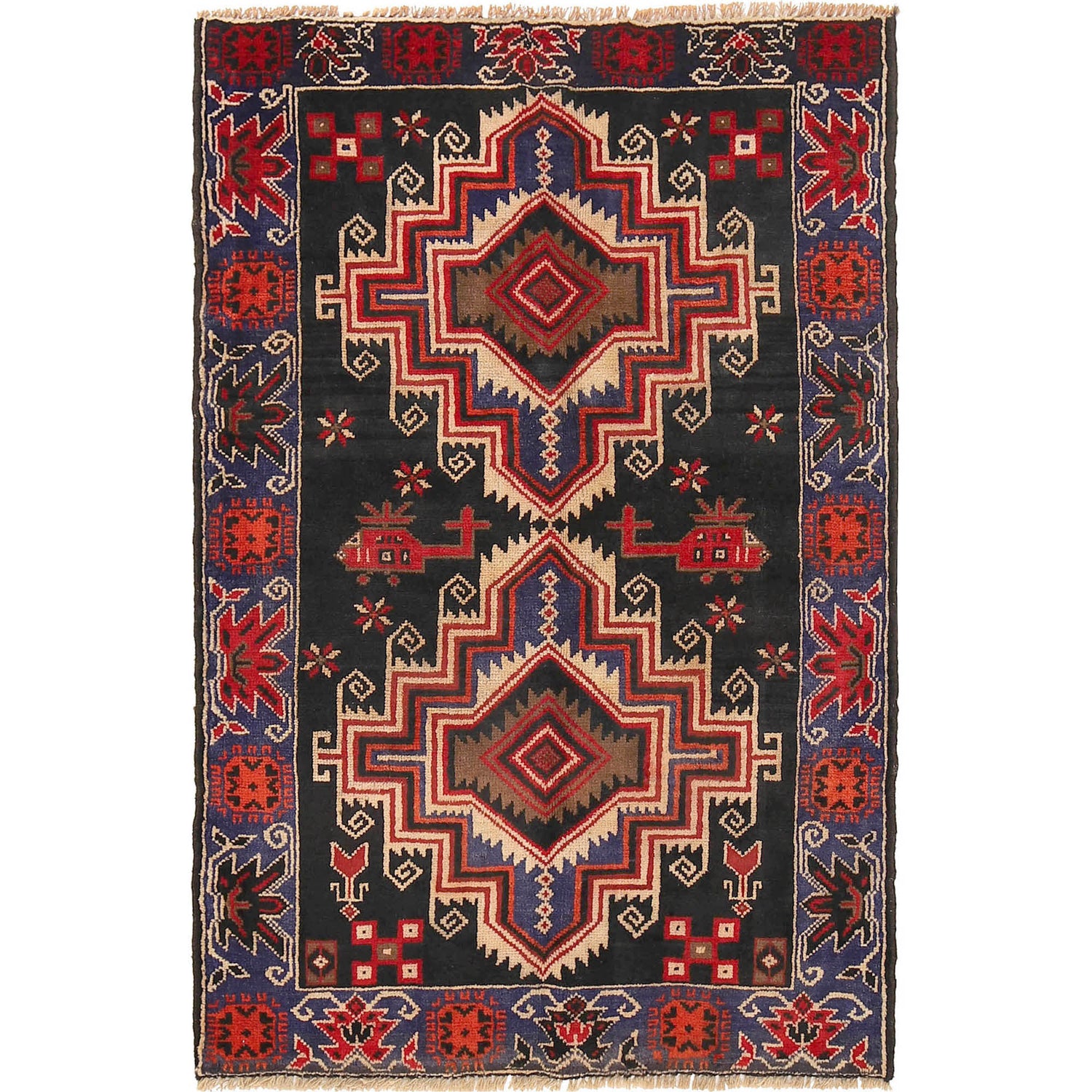 Baluchi Rug Handmade Multi Geometric 3x5 ft