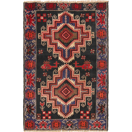 Baluchi Rug Handmade Multi Geometric 3x5 ft