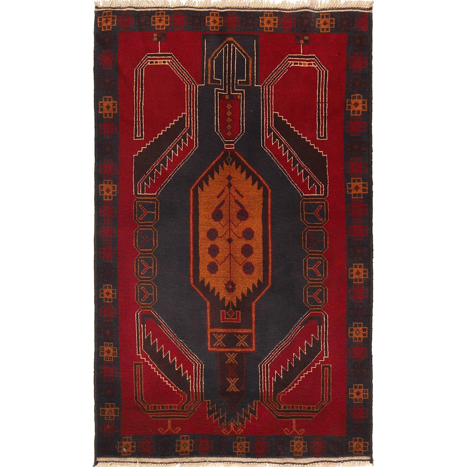 Baluchi Rug Handmade Red Geometric 3x5 ft
