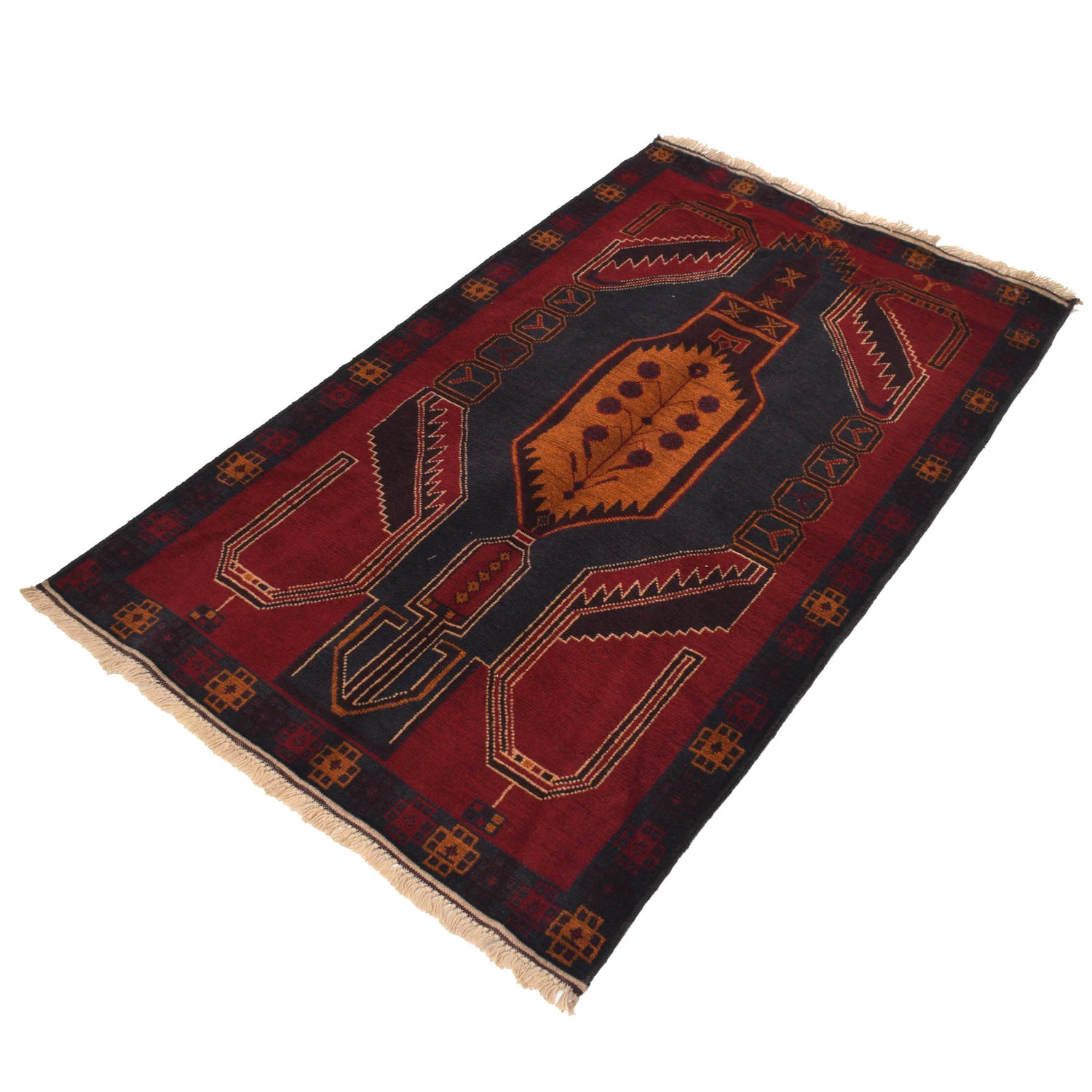 Baluchi Rug Handmade Red Geometric 3x5 ft