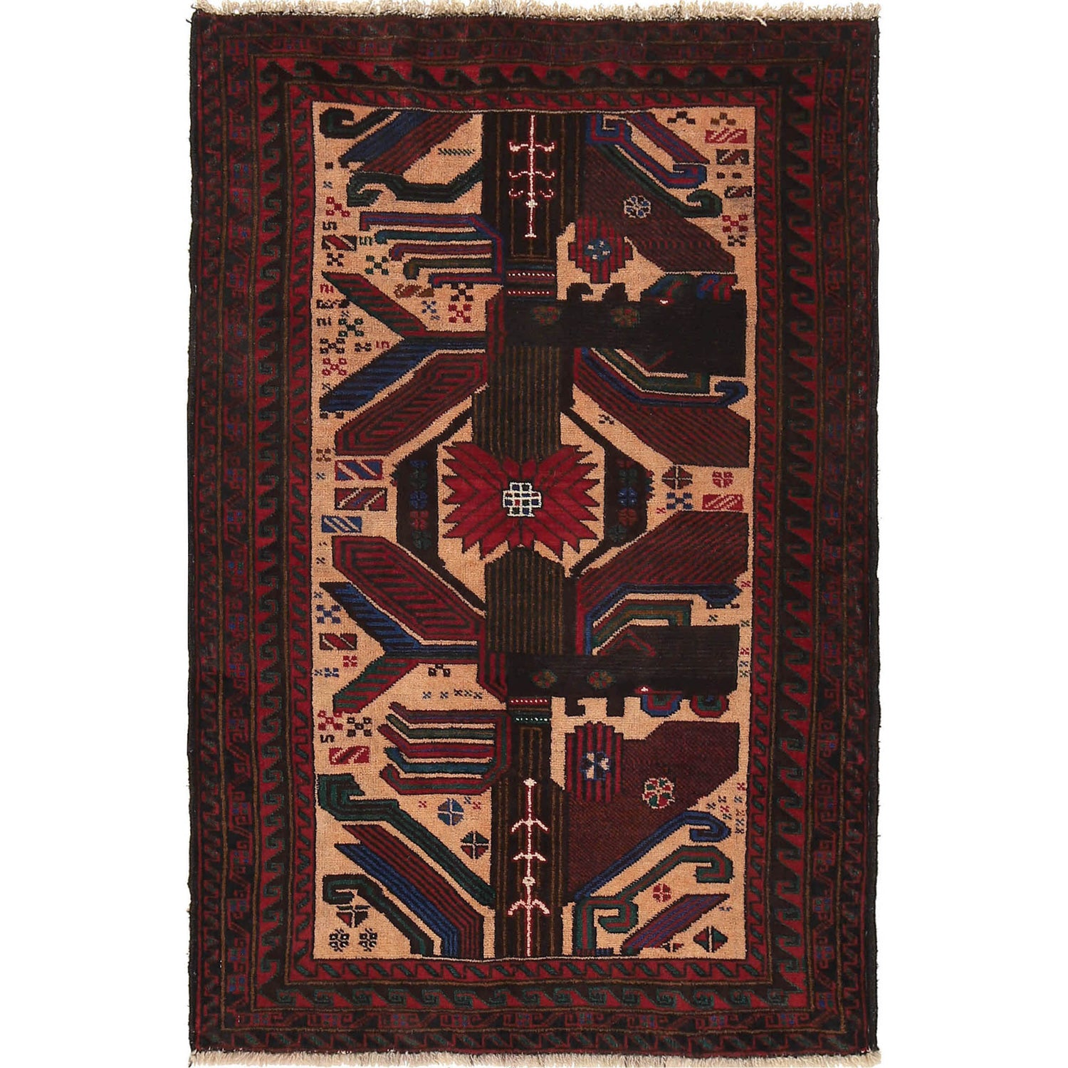 Baluchi Rug Handmade Multi Geometric 3x5 ft