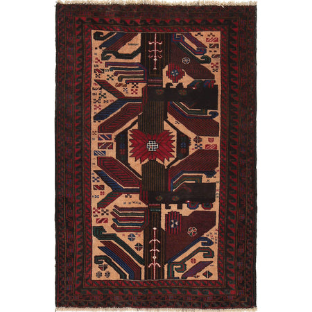 Baluchi Rug Handmade Multi Geometric 3x5 ft