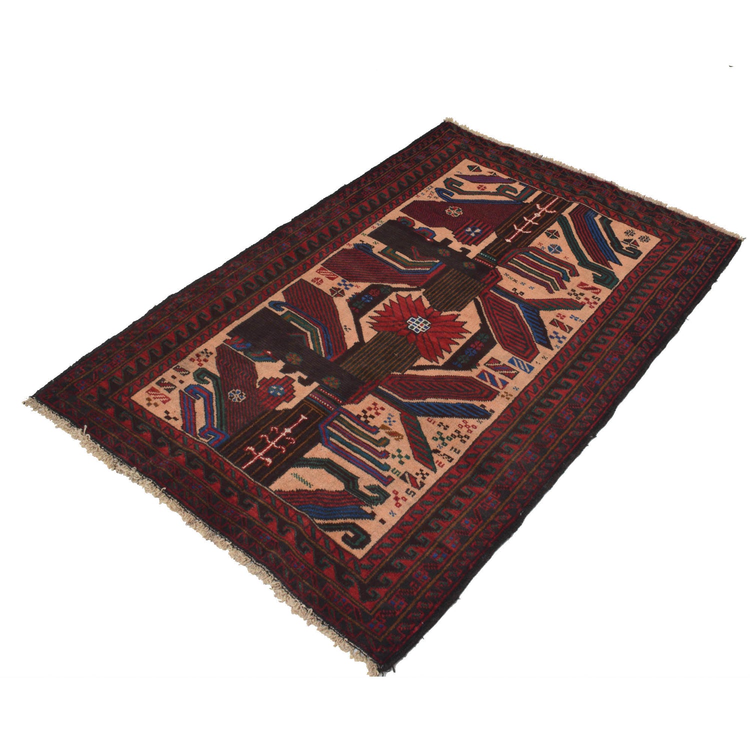 Baluchi Rug Handmade Multi Geometric 3x5 ft